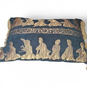 Borgata Asian Musicians Black And Gold Tasseled Embroidered Throw Pillow